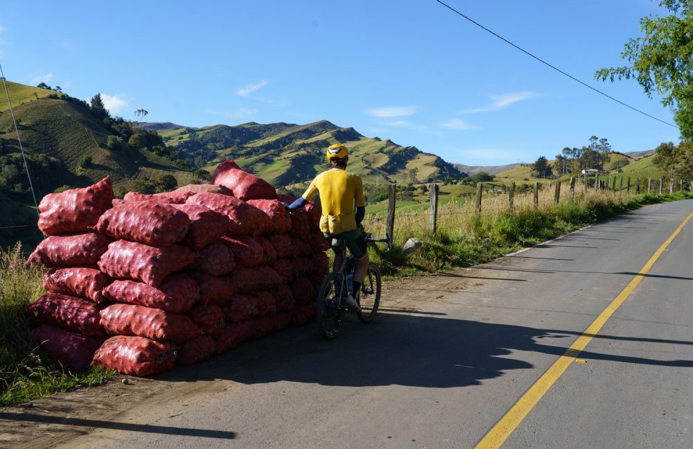 Nothing like a pile of sacks of potatoes to lean on